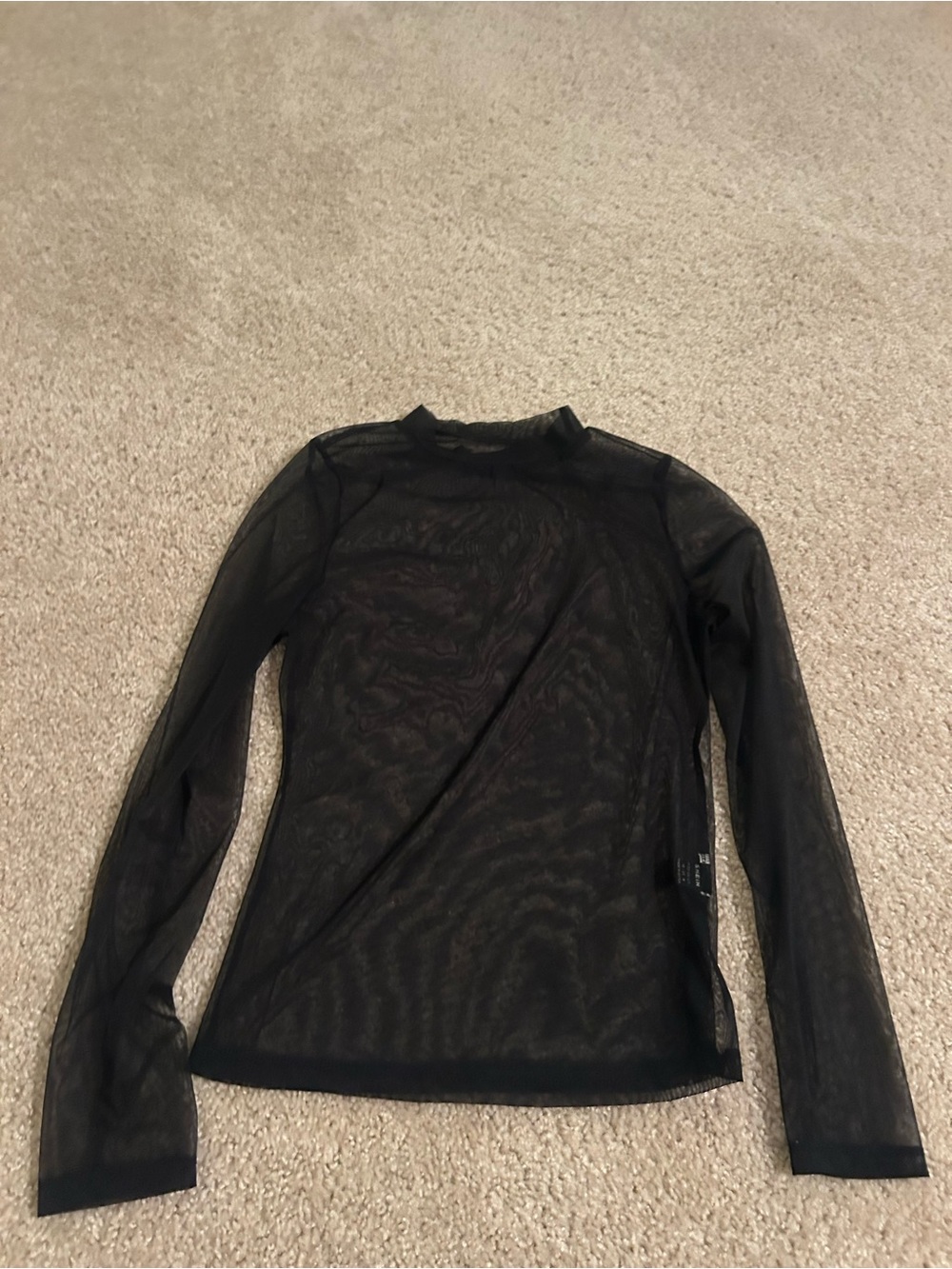 SHEIN Black Sheer Mesh Long Sleeve Mock Neck Top